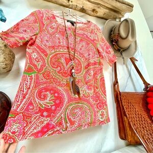 Ralph Lauren Paisley Boho T-shirt with metal buttons detail detailing